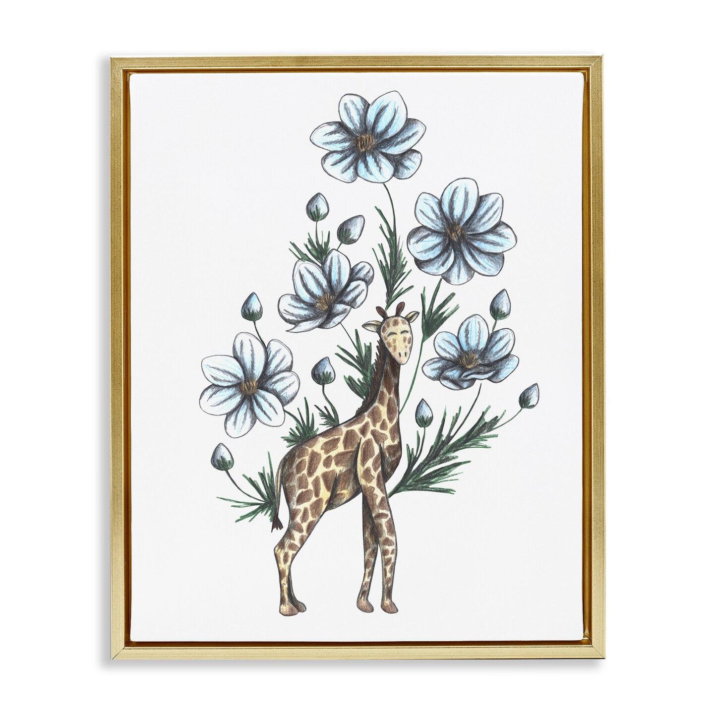 Stupell Industries Giraffe with Flower Blossoms Floating Frame, design by Cecilia Battaini
