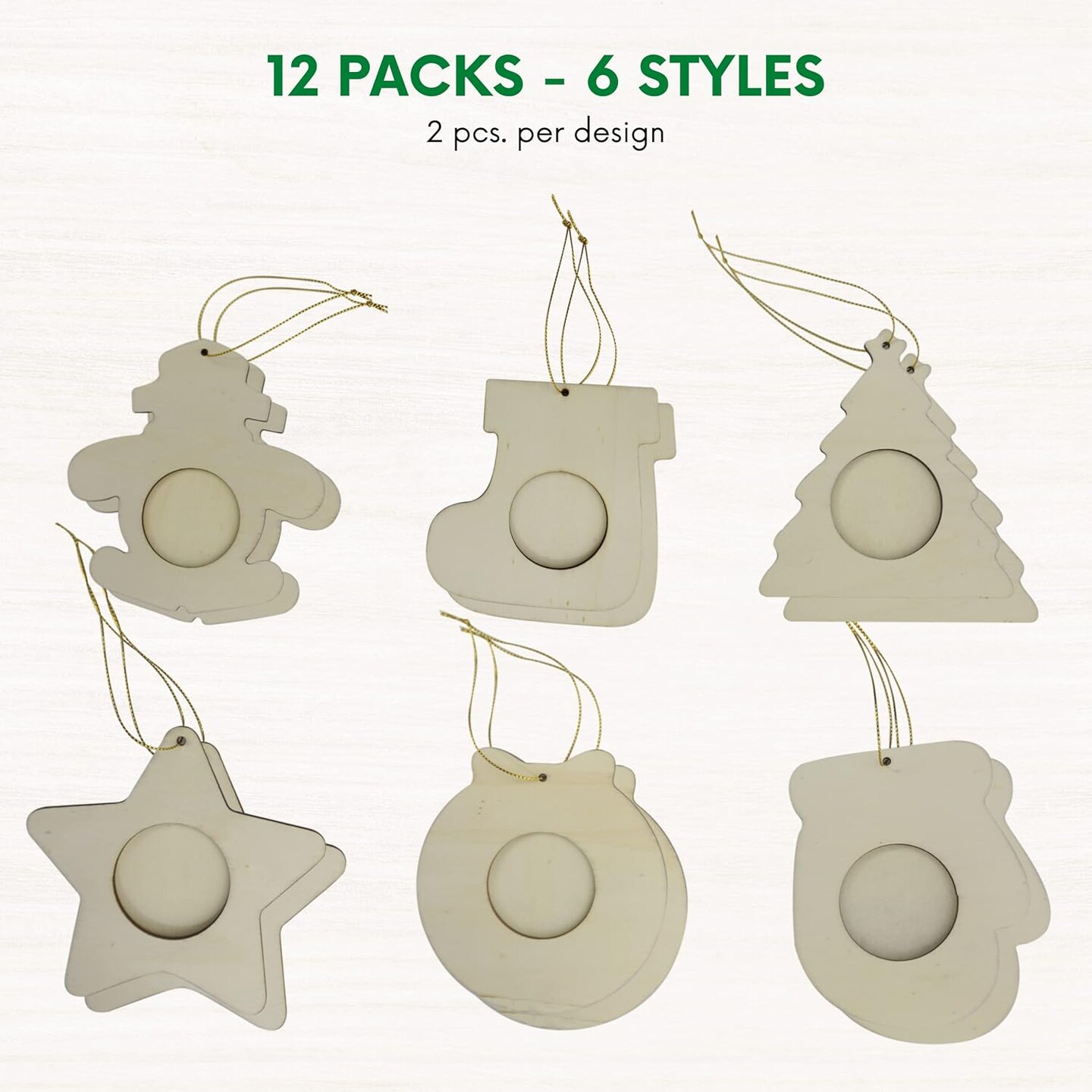 4E's Novelty DIY Wooden Picture Frame Christmas Ornaments Crafts (12 Pack) – Unfinished Wood Frames to Paint, Adult & Kids Holiday DIY Craft Kit, Blank Hanging Ornaments for Christmas Decorating