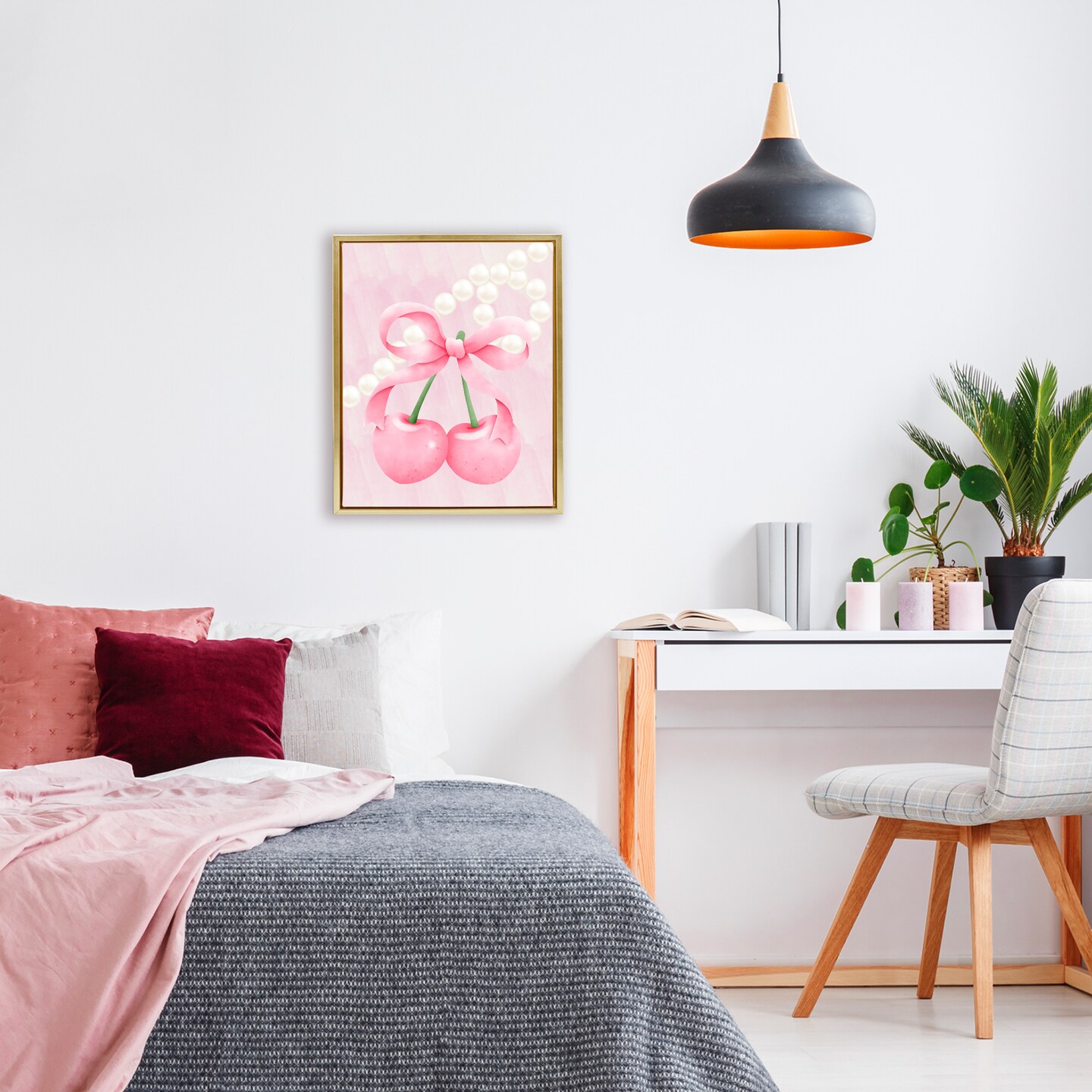 Stupell Industries Pastel Cherries with Pearls Floating Frame, design by Jesse Keith