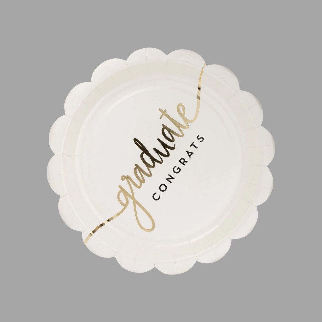 Graduate Congrats Paper Plate | Graduation Paper Plates | White Graduation Plates