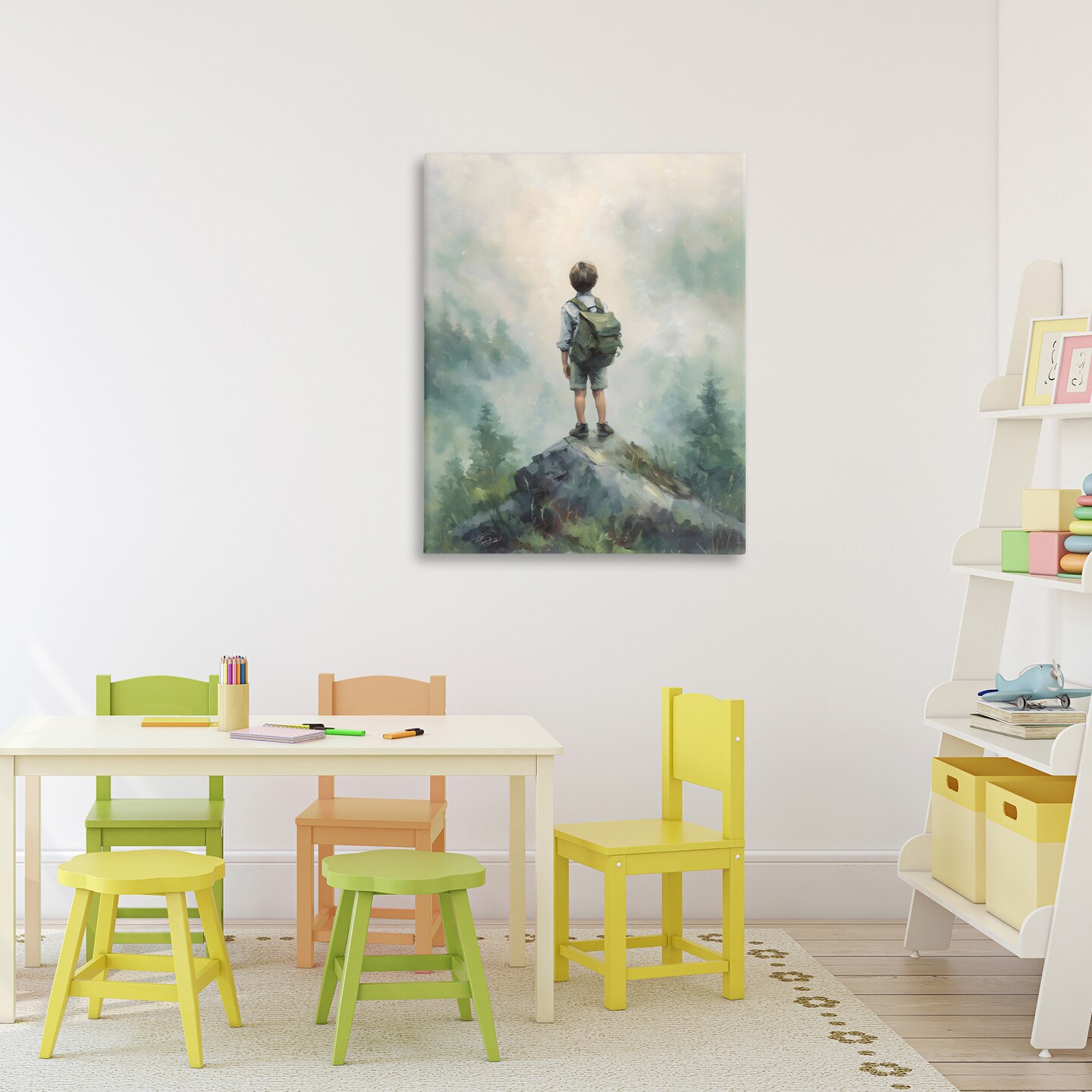 Stupell Industries Boy Adventurer Atop Mountain Canvas, design by Arlington Prints