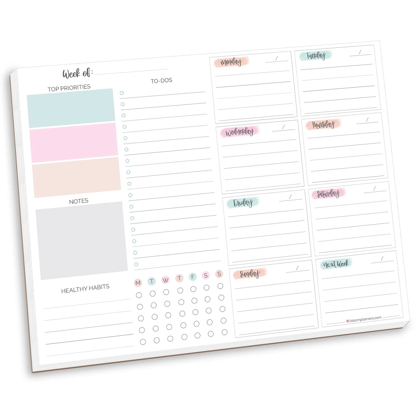 bloom daily planners Planning Pad, 8.5" x 11", Weekly To-Do List & Planner, Pastel