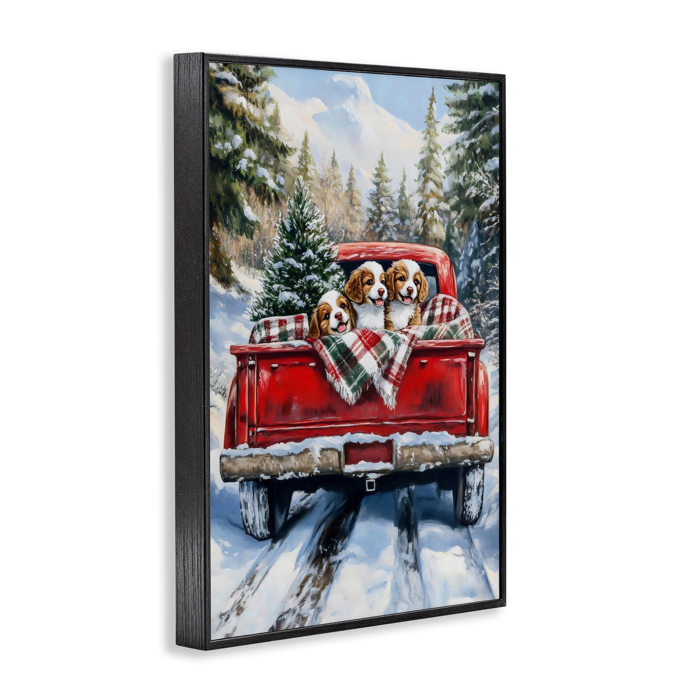 Stupell Industries Christmas Truck Pups Trio Framed Giclee, design by Petal Prints Design