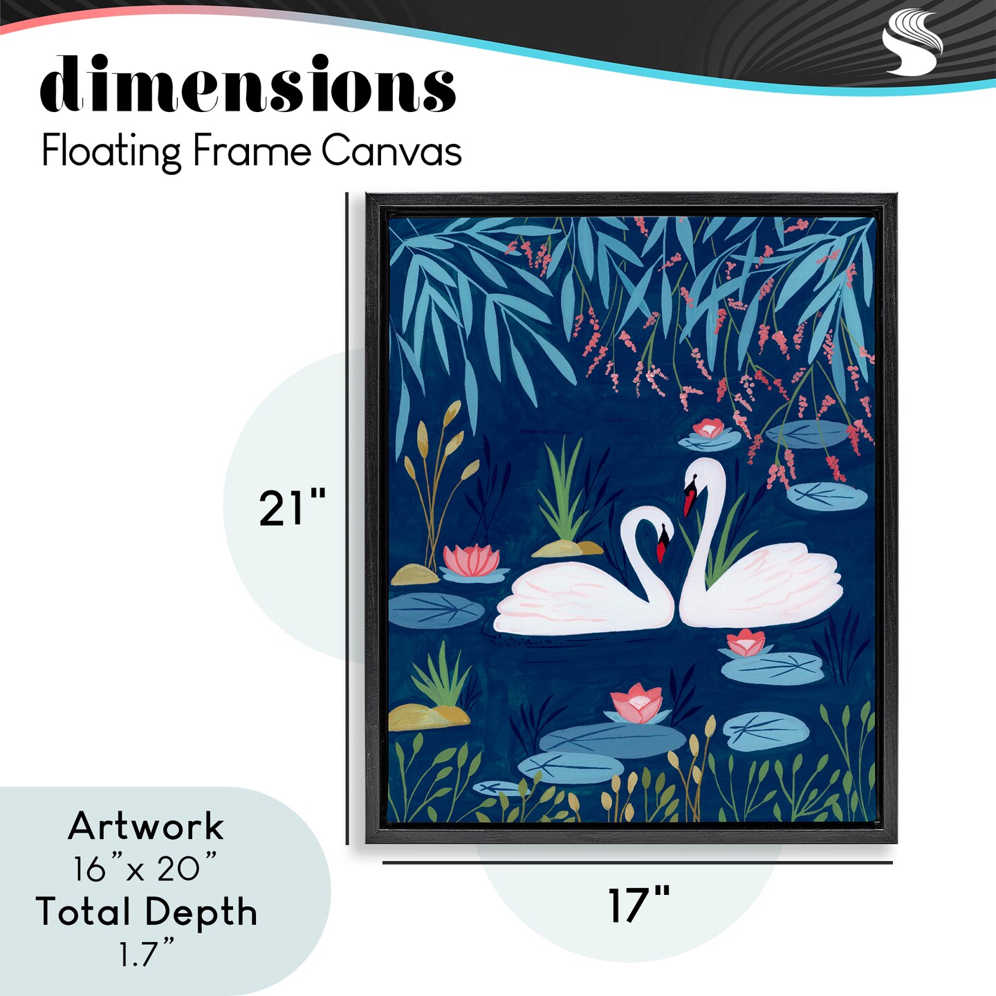 Stupell Industries Swan Pair on Blue Pond Floating Frame, design by Nabeela Rumi