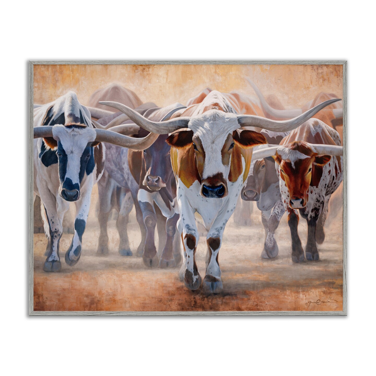 Stupell Industries Trotting Longhorn Cattle Framed Giclee, design by James Corwin