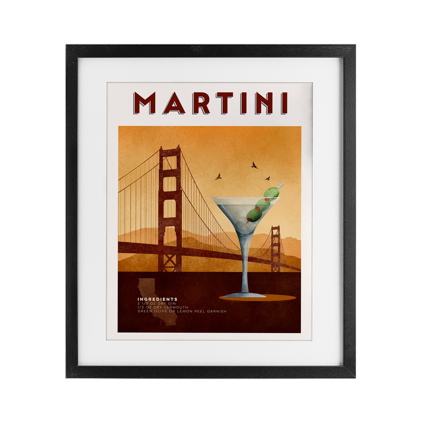 Stupell Industries Retro Martini & Bridge View Framed Print Under Glass, design by Brett Blumenthal