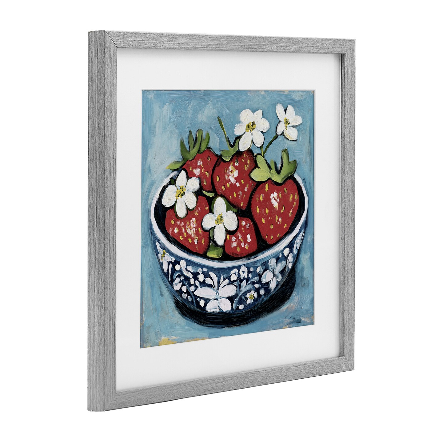 Stupell Industries Strawberries in Blue Bowl Framed Print Under Glass, design by Gina Kelly