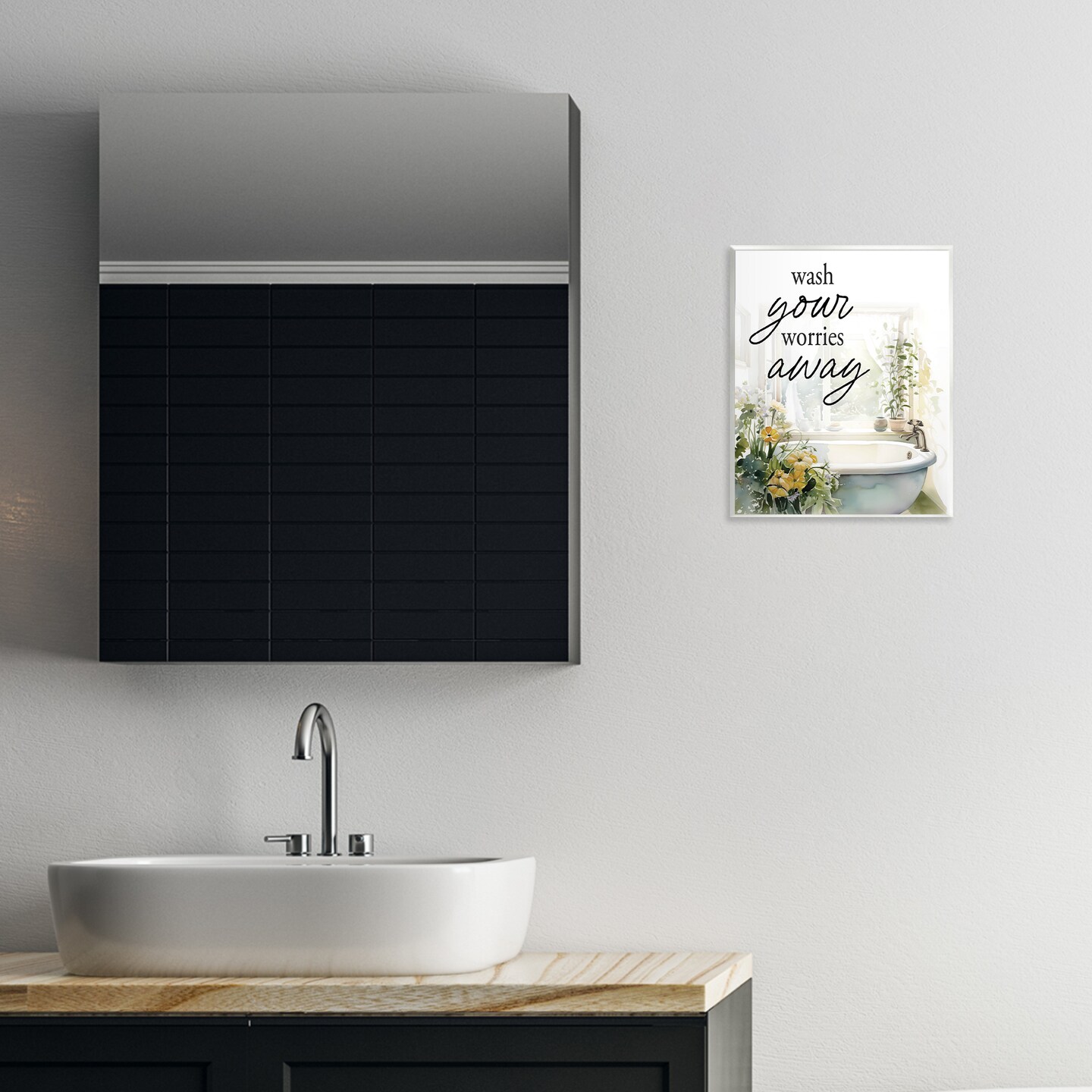 Stupell Industries Wash Worries Away Sunlit Bath Wall Plaque, design by Lettered and Lined