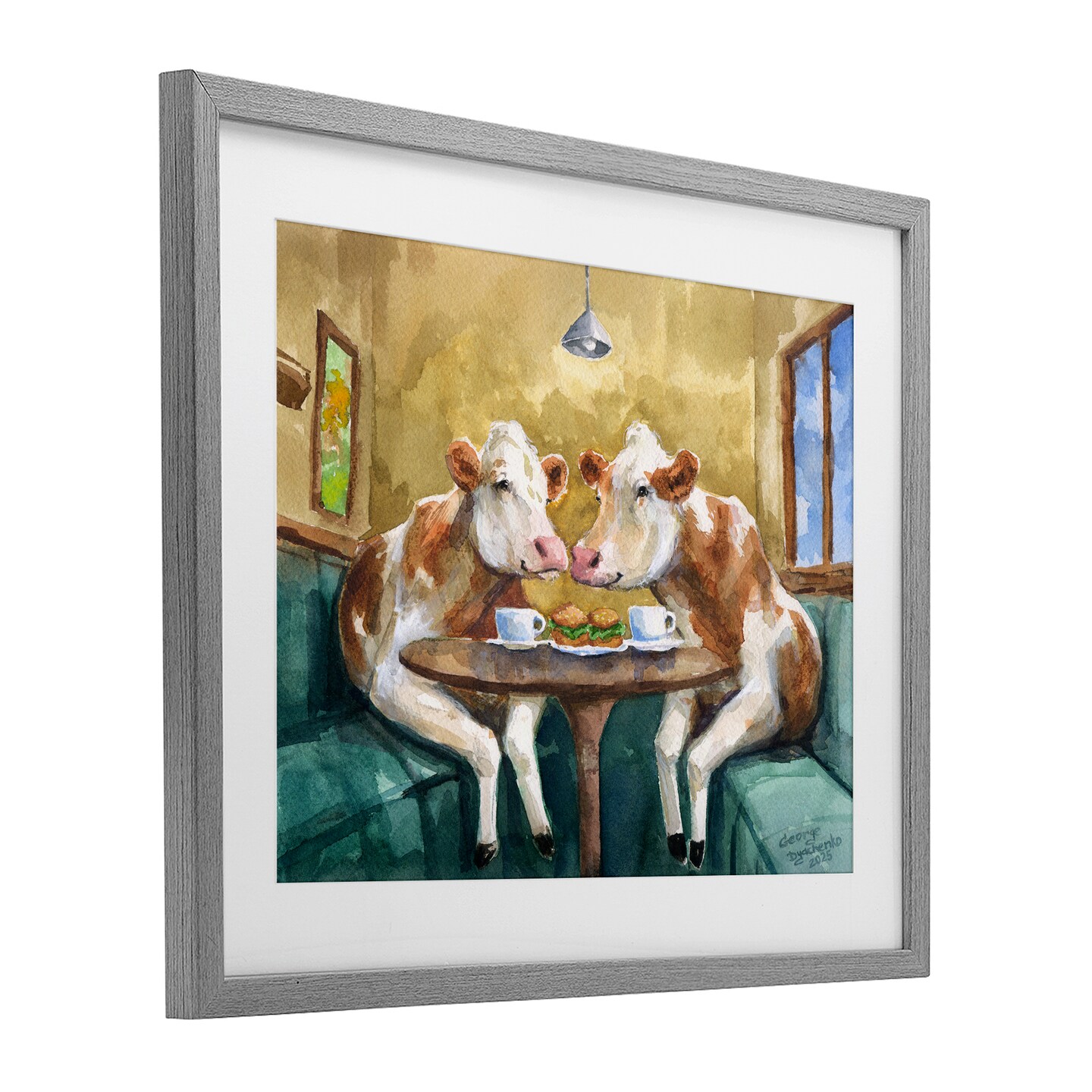 Stupell Industries Two Cows Cafe Brunch Framed Print Under Glass, design by George Dyachenko