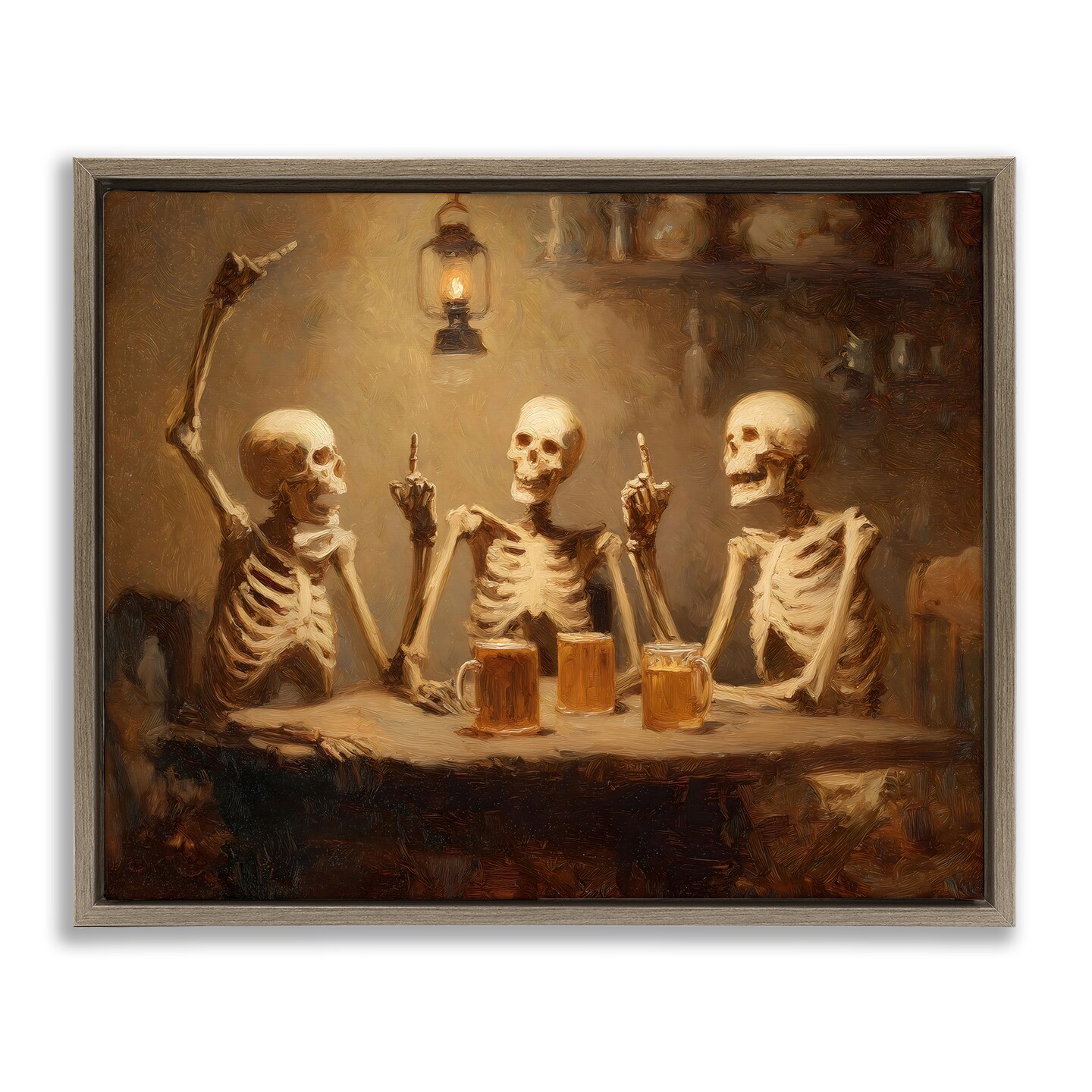 Stupell Industries Skeletons Drinking at Tavern Floating Frame, design by Arlington Prints