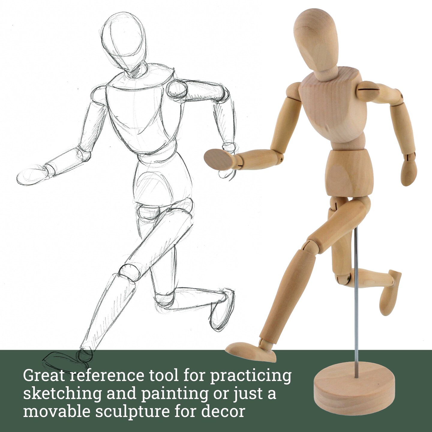 U.S. Art Supply 12" Wooden Male Manikin Posable Figure for Drawing - Articulated Mannequin with Base and Flexible Body for Drawing The Human Figure