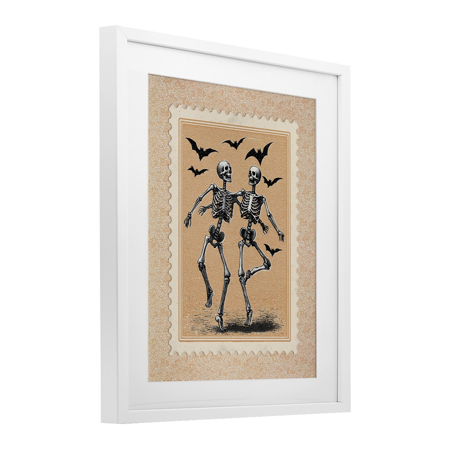 Stupell Industries Vintage Dancing Skeletons Stamp Framed Print Under Glass, design by Arlington Prints
