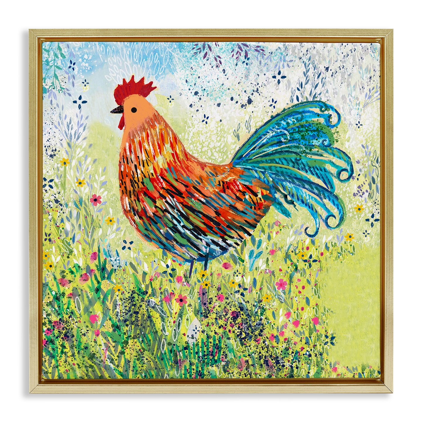 Stupell Industries Cockerel Rooster in Colorful Garden Floating Frame, design by Clare Tupper