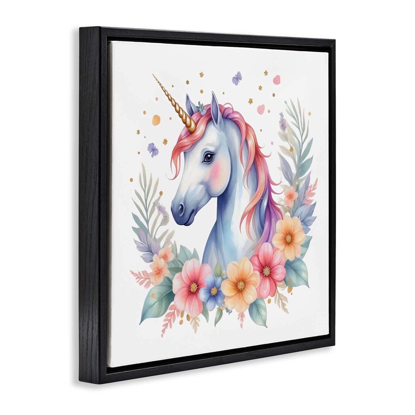 Stupell Industries Colorful Unicorn with Flowers Floating Frame, design by Creative Studio