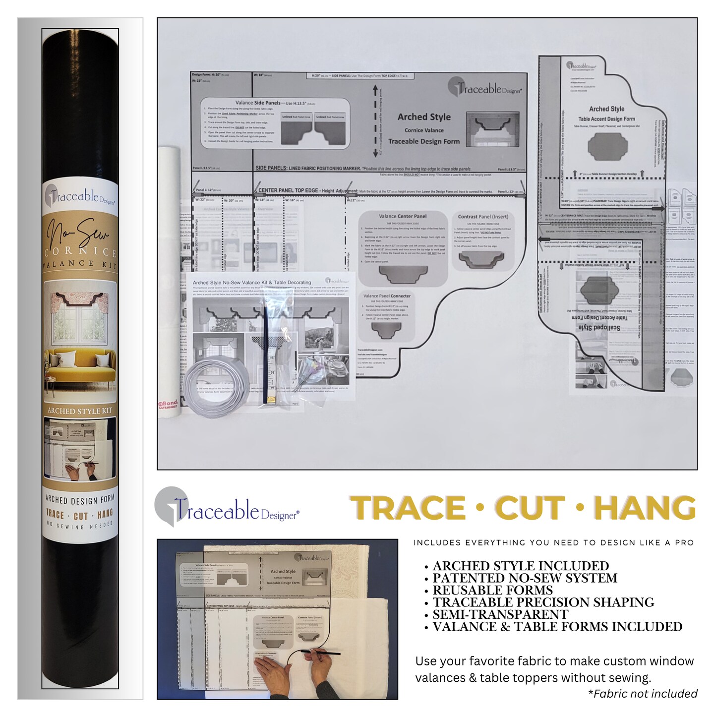 Arched Cornice-Valance Kit - Use any Fabric to Make Professional Valances Without a Sewing Machine