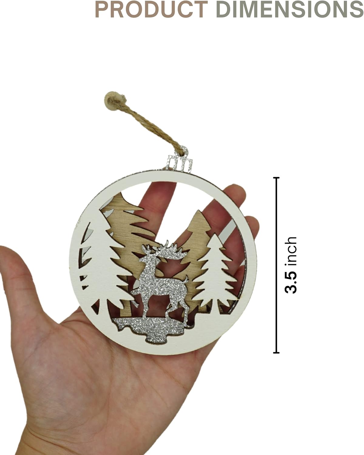 4E's Novelty Wooden & 3D Reindeer Rustic Farmhouse Christmas Ornaments – Neutral Boho Winter Wonderland Holiday Décor, Layered Wood Ornament Set for Tree Decorating & Gift Toppers, Pack of 12