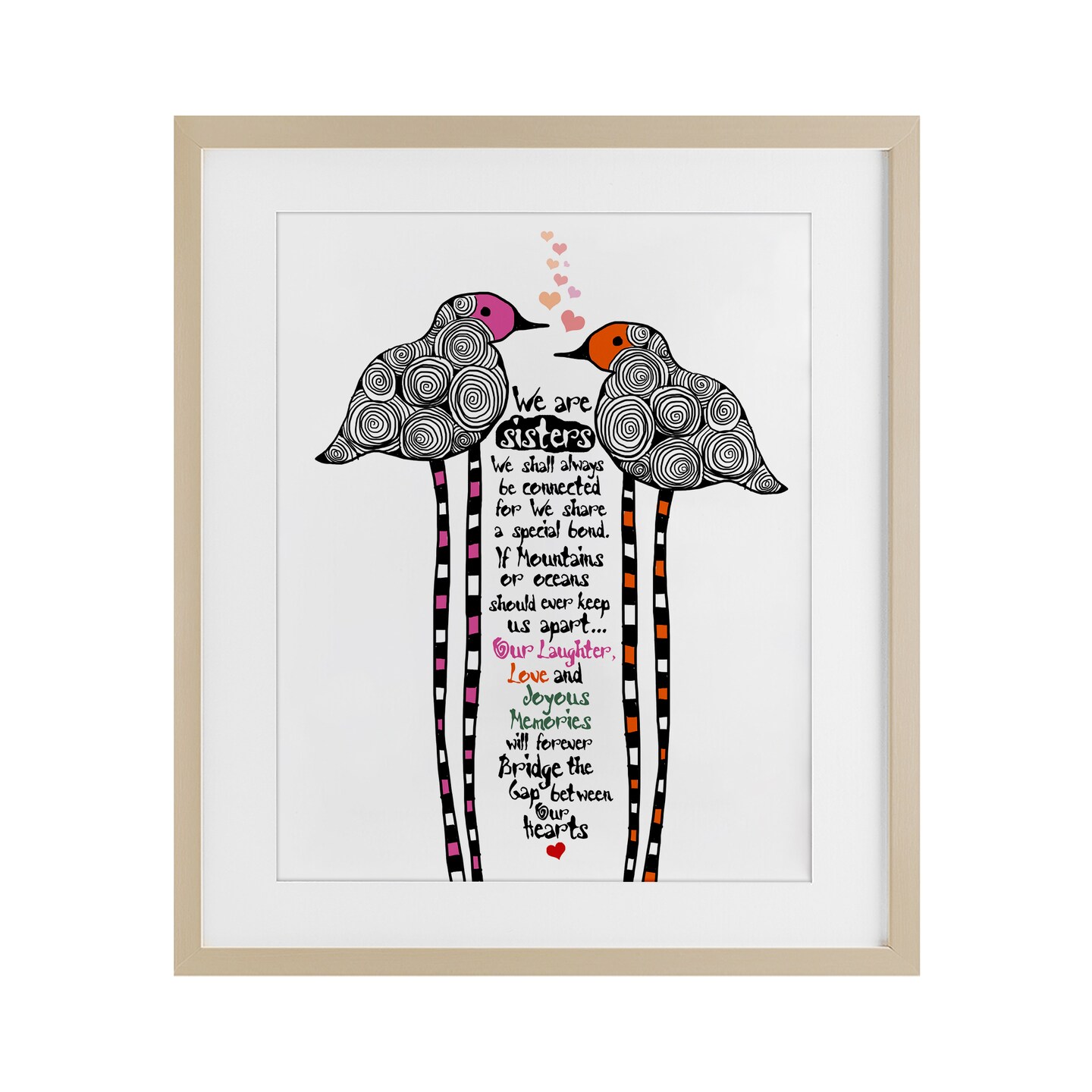 Stupell Industries We Are Sisters Bird Duo Framed Print Under Glass, design by Suzanne Millius
