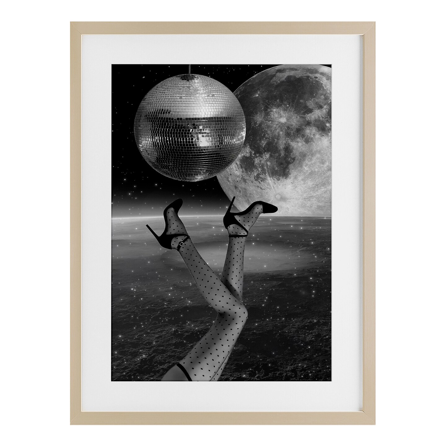 Stupell Industries Hangin' Over Disco & Planet Framed Print Under Glass, design by Elo Marc