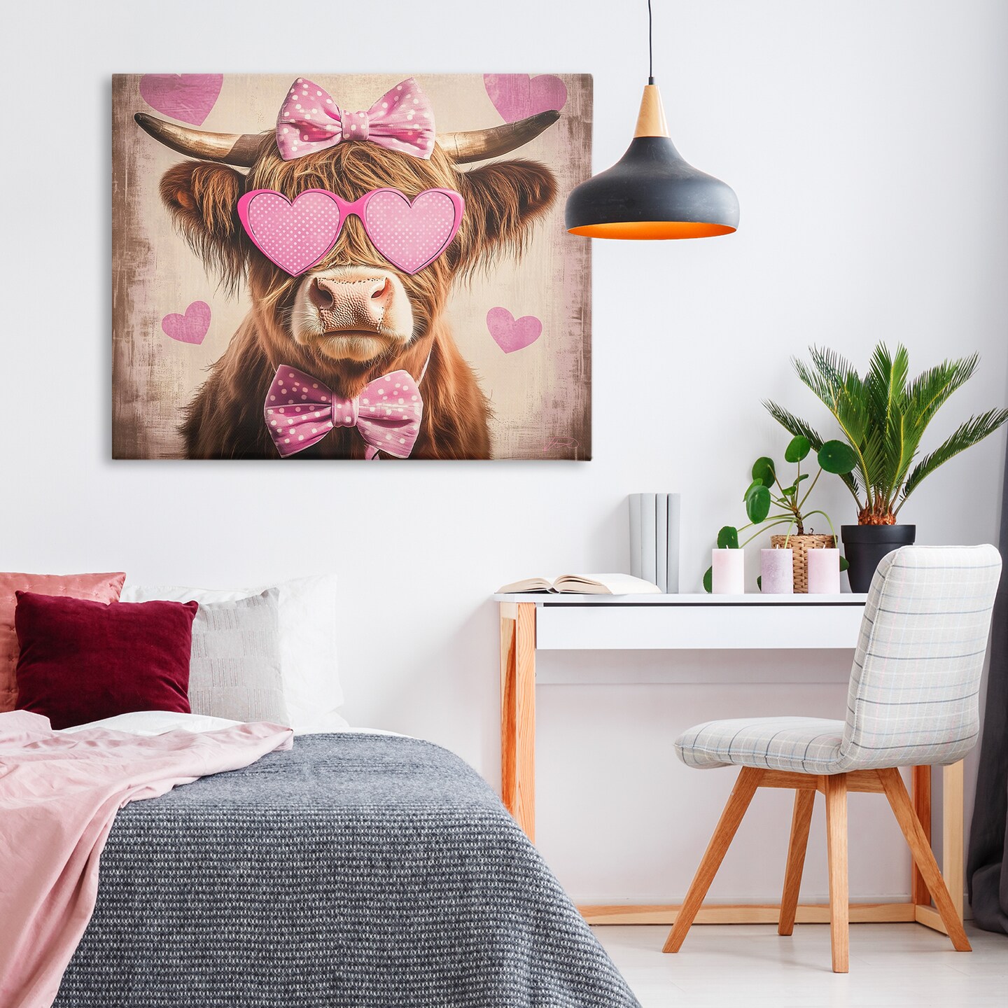 Stupell Industries Cute Cattle Pink Hearts Canvas, design by Shawna Stewart