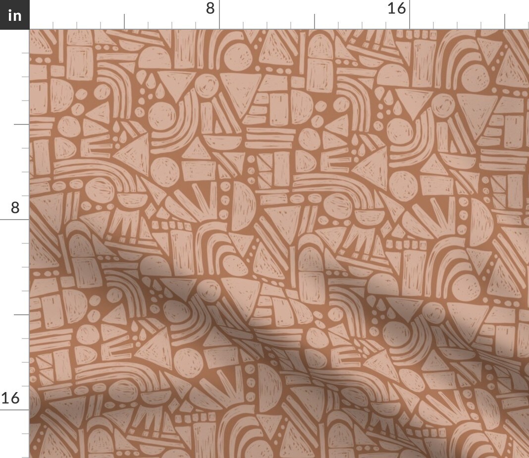 Abstract Geometric Shapes Modern Hand Drawn Neutral Block Print Playful Dots Lines Teardrop Rustic Brown Monochrome Boho Eclectic Stripes Custom Printed Fabric by Spoonflower Various Fabrics by the Yard or Fat Quarter