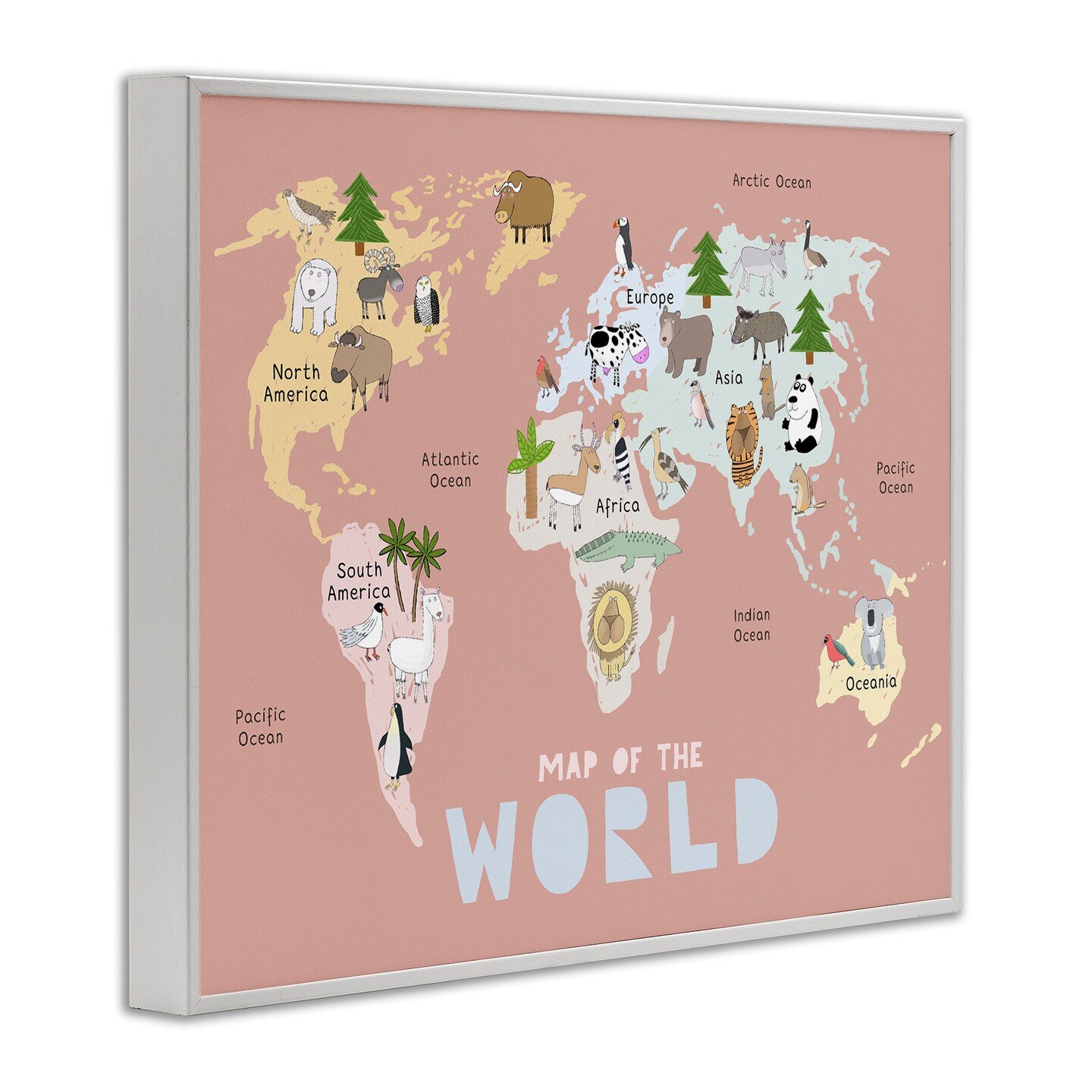 Stupell Industries Kid's Map Of World Pink Framed Giclee, design by Carla Daly