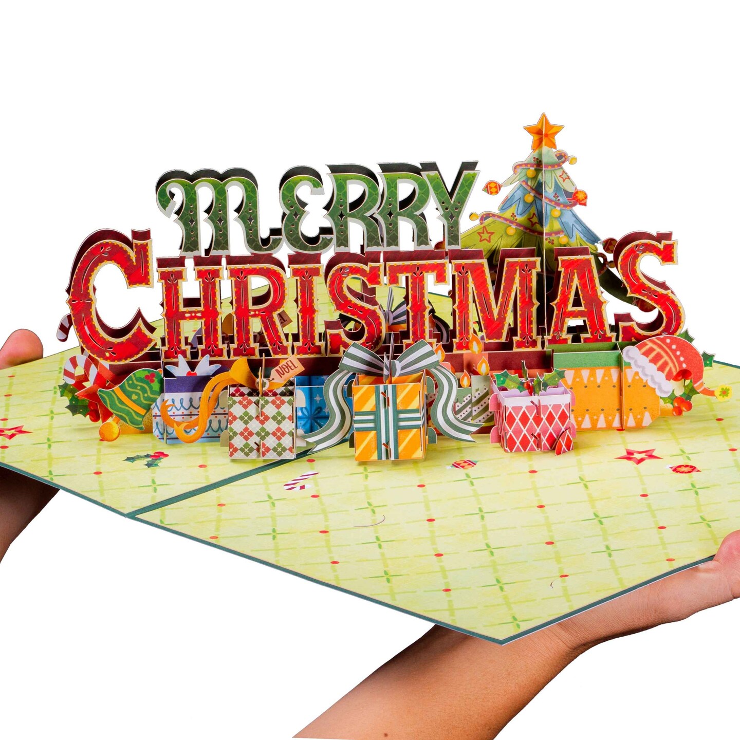 Paper Love HugePop 3D Merry Christmas Card Pop Up, Jumbo Holiday Decoration Gift, 10" x 14" Cover - Includes Envelope and Note Tag