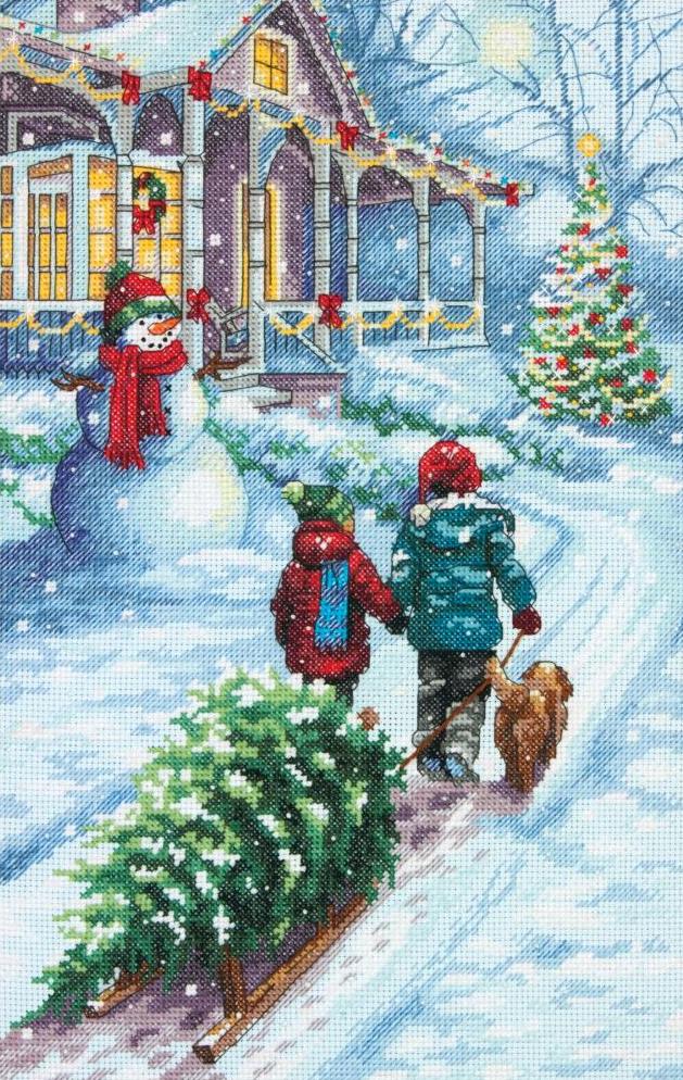 DIY Dimensions Christmas Tradition Snow Scene Counted Cross Stitch Kit 9x14