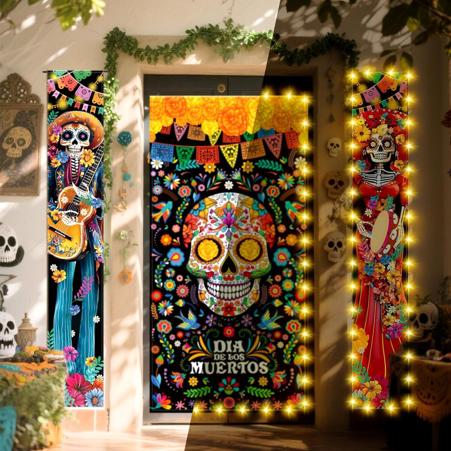 3 Pcs Day of the Dead Decorations Dia De Los Muertos Door Cover(Multicolor)14.37 x 5.91 inches