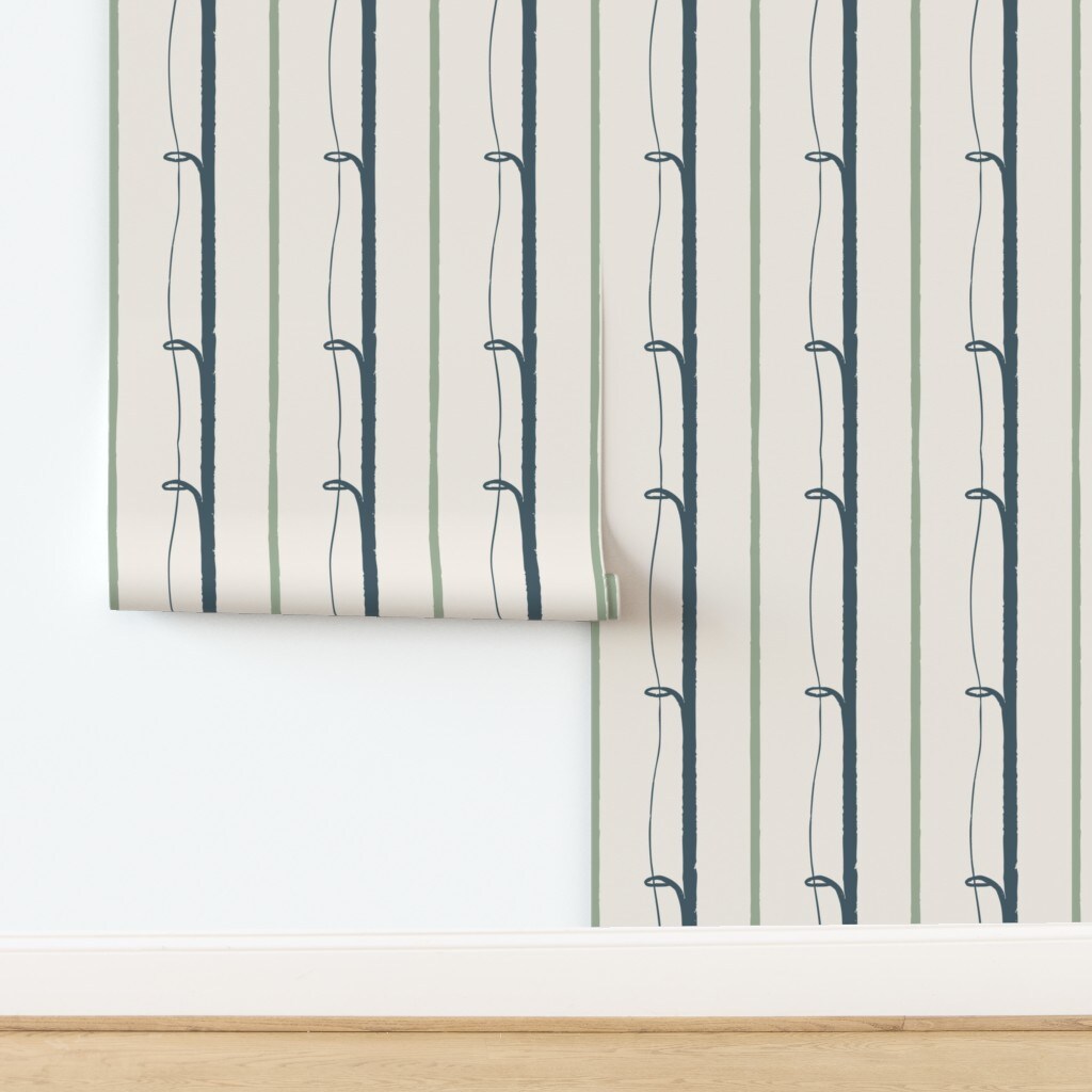 Cabincore Lake House Fishing Rod Stripe Outdoors Life Fisherman Cabin Rustic Camping Farmhouse Reel Camp Lines Custom Pre-pasted Wallpaper by Spoonflower Pre-Pasted Wallpaper 2FT Wide