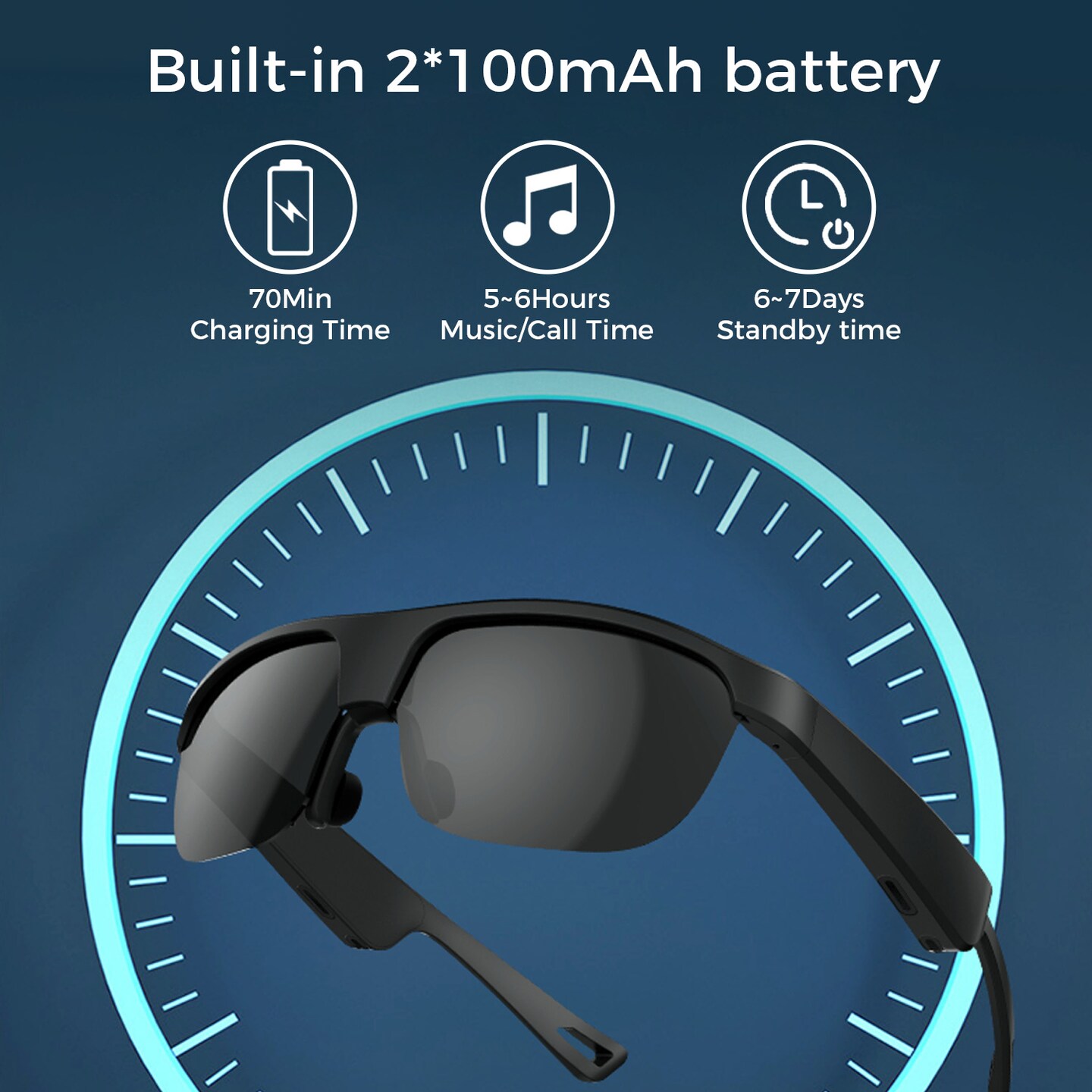 Polarized Bluetooth Smart Glasses w/ Built-in Mic, Open-Ear Audio, IP65 Waterproof &#x26; 5-Hour Battery, Great with iPhone, Samsung, Smart Phones