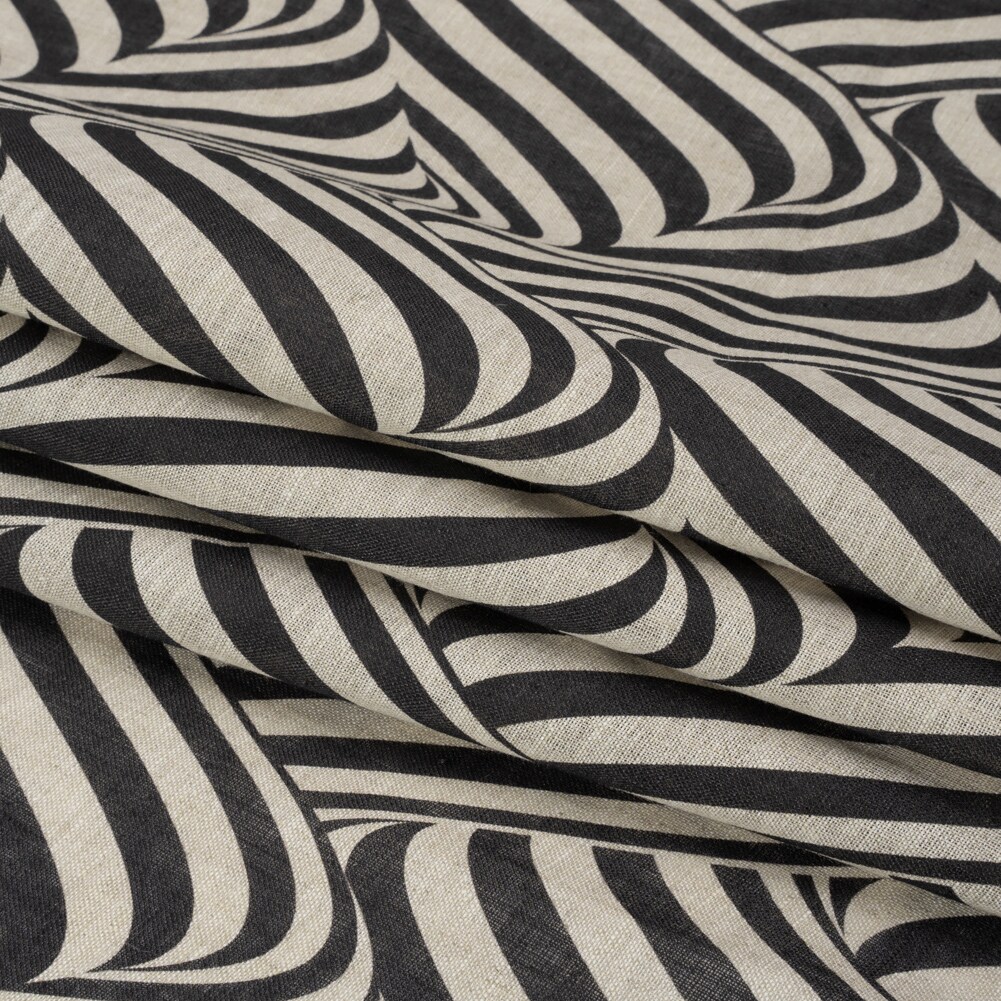 1 Yard Black and Beige Swirling Stripes Lightweight Linen Woven