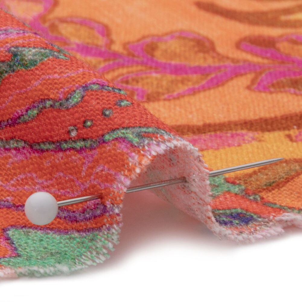 1 Yard Orange Patchwork Paisley Viscose and Linen Woven Fabric