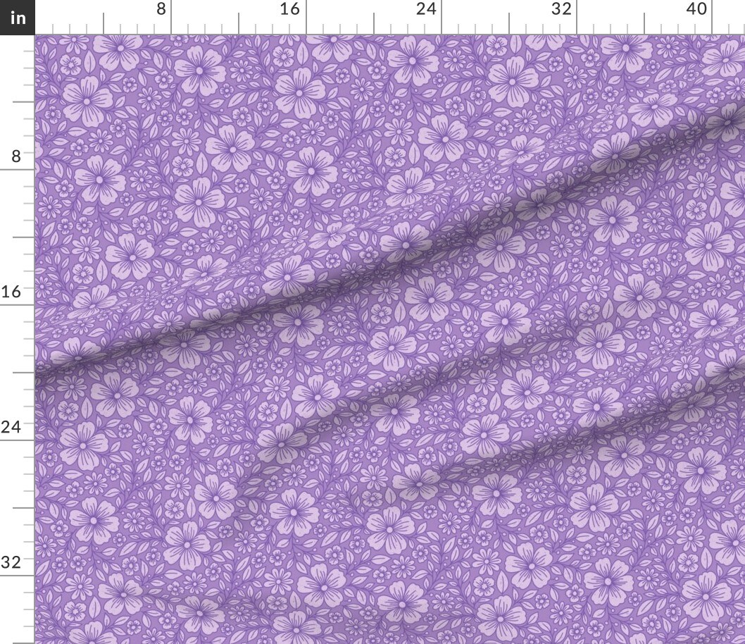 Various Fabrics by the Yard or Fat Quarter Floral Botanical Monochrome Y2K Teen Room Dorm Maximalist Lavender Purple Flowers Feminine Garden Spring Summer Hand Drawn Custom Printed Fabric by Spoonflower