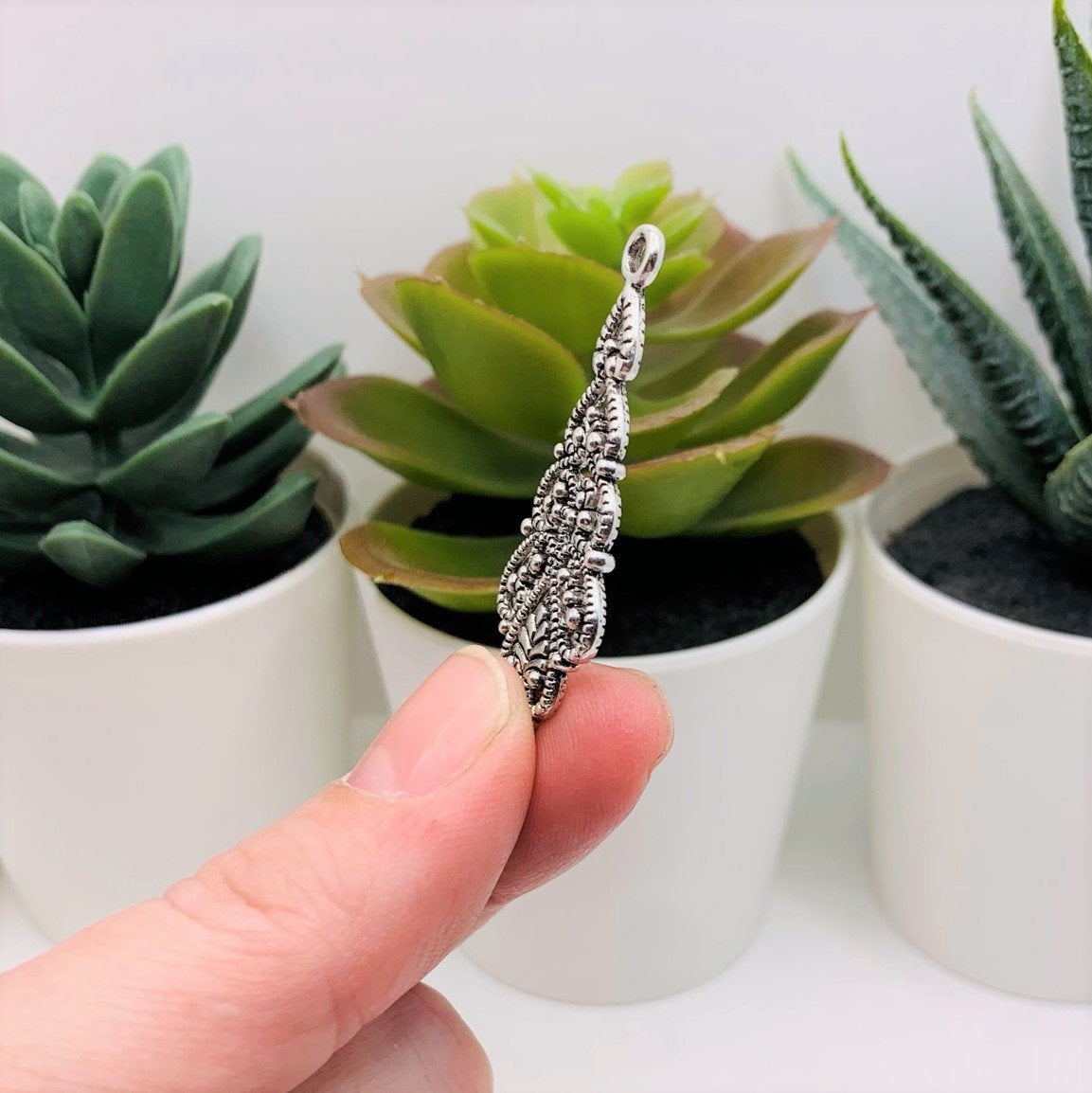 Antique Silver Filigree Teardrop Pendants, 42x18mm