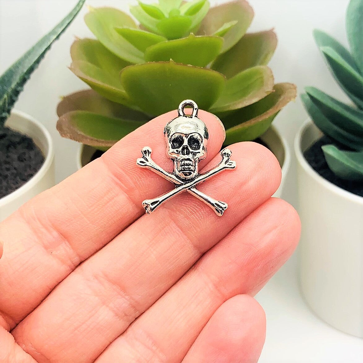 Skull and Cross Bones Silver Pirate Charms, 21x24mm