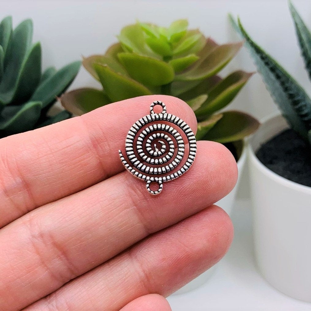 Silver Spiral Galaxy Connector Charms, 18x22mm