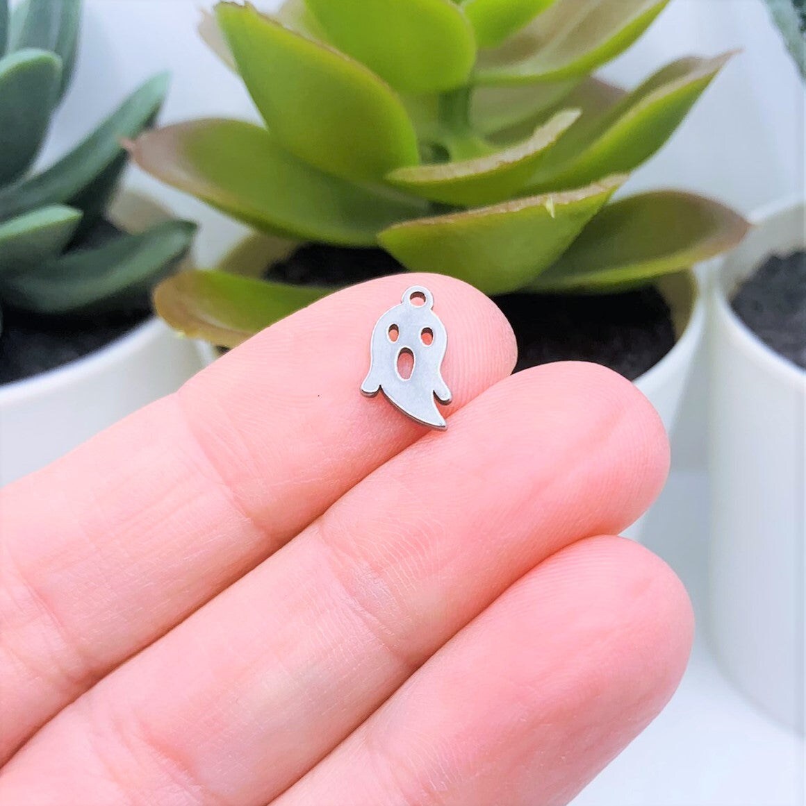 Small Stainless Steel Halloween Ghost Charms, 7mm