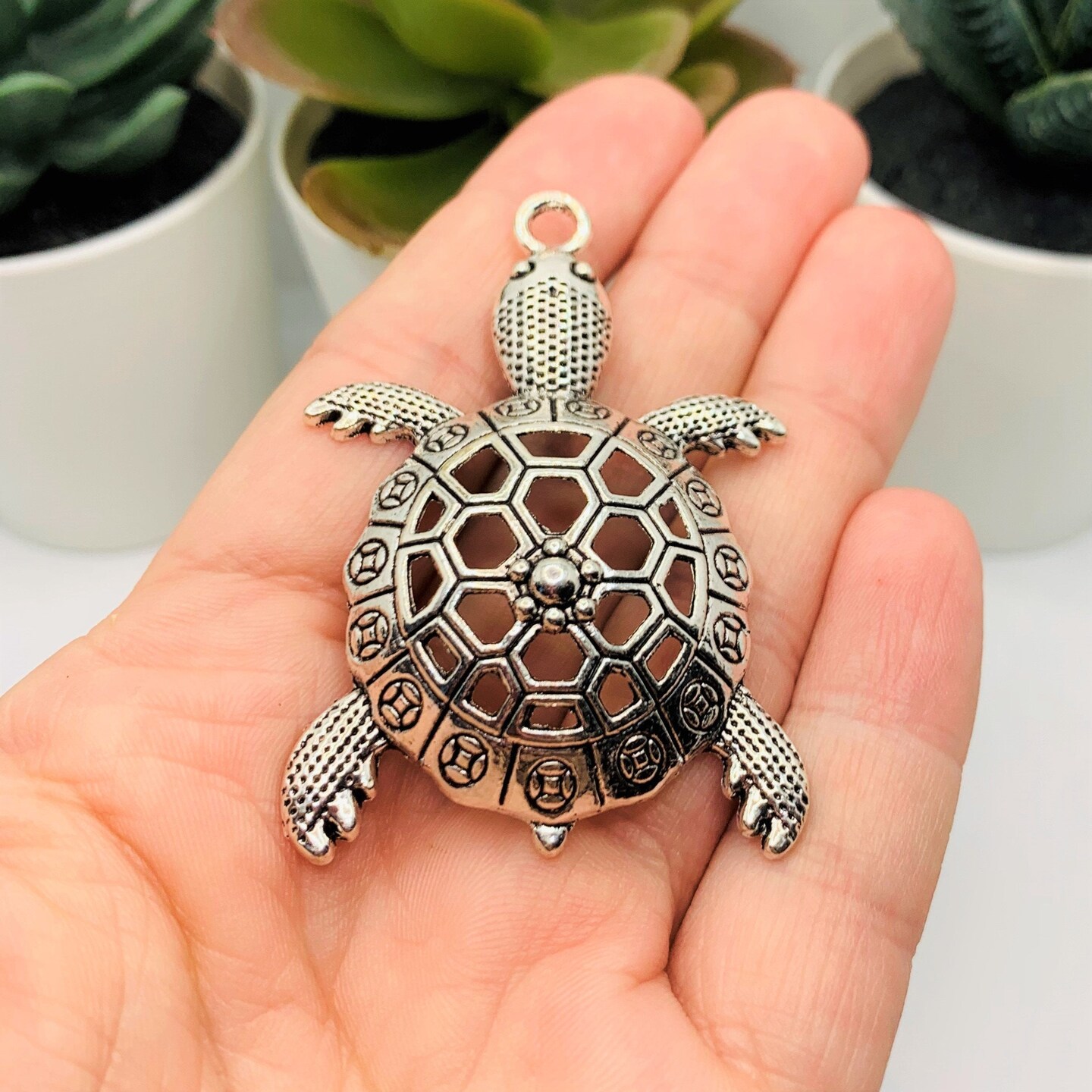 Large Silver Turtle Pendants, 57x39mm