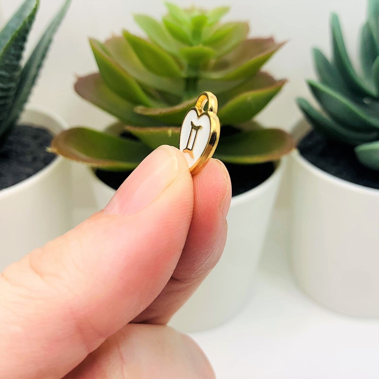 White Enamel and Gold Zodiac/Astrology Heart Charms, 14x12mm