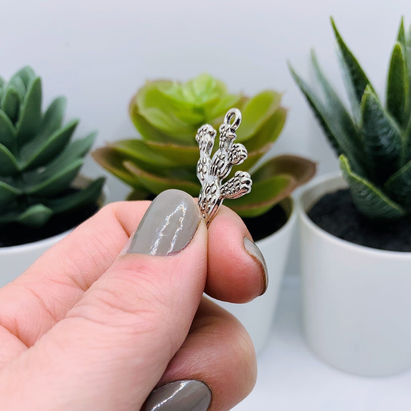 Silver Prickly Pear Cactus Charms, 23x19mm