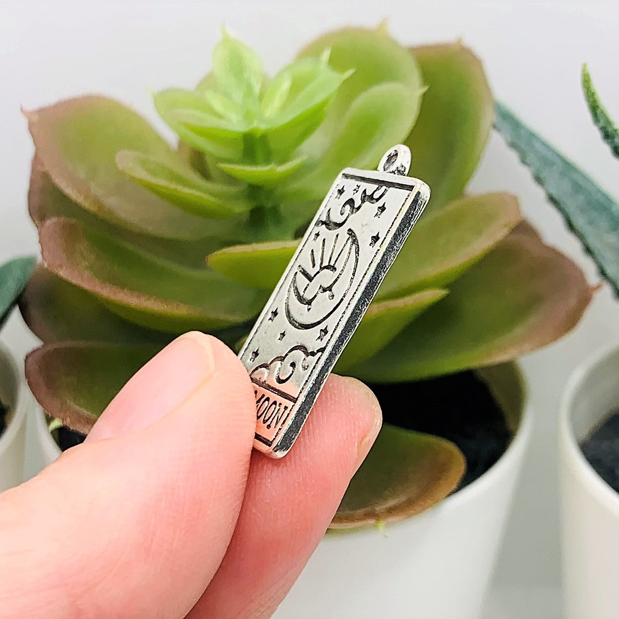 The Moon Silver Tarot Card Fortune Teller Pendant, 28x15mm