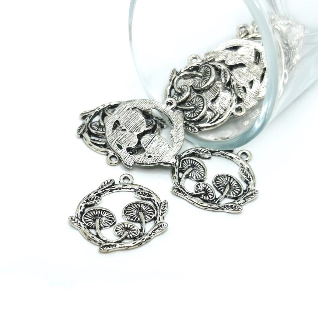 Silver Round Mushroom Charms, 26x25mm