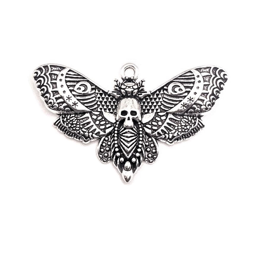 Large Silver Death&#x27;s Head Moth Charms, 43x27mm