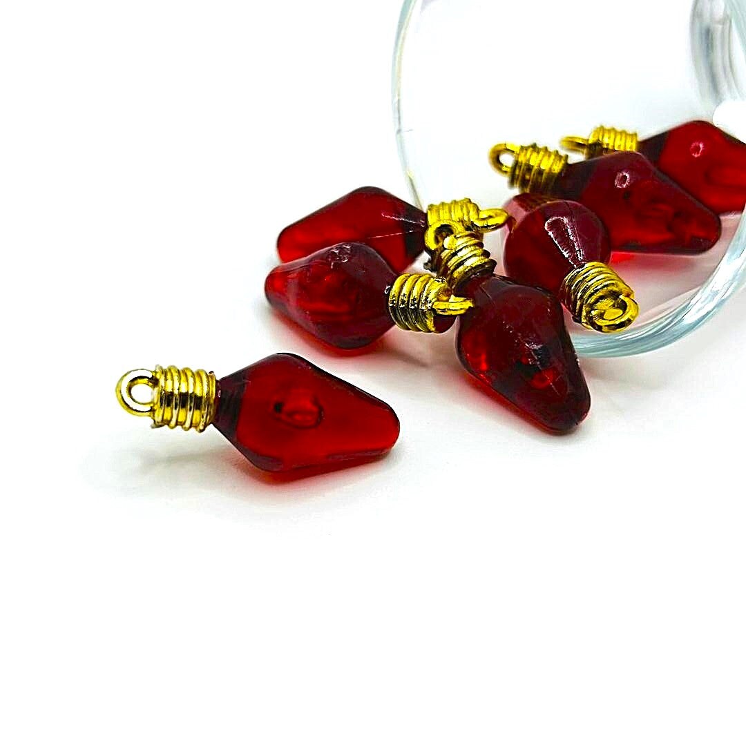 Red Christmas Lightbulb 3D Acrylic Charms, 12x30mm