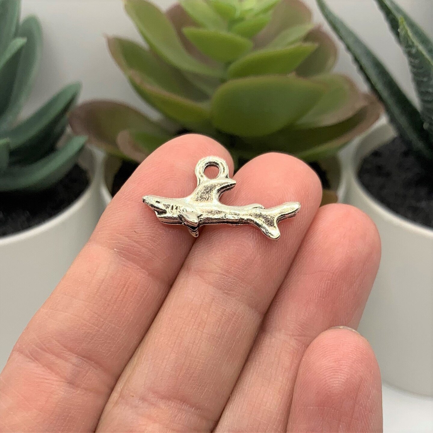 Silver Shark 3D Charms, 13x24mm