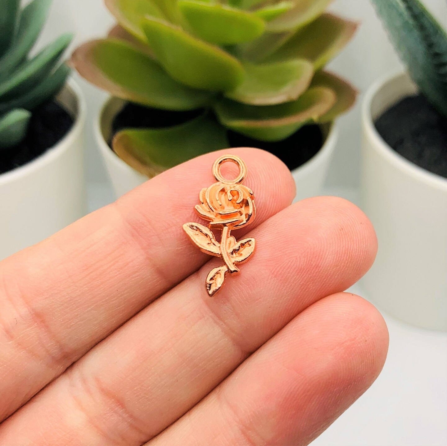 Small Rose Gold Rose Charms, 21x10mm