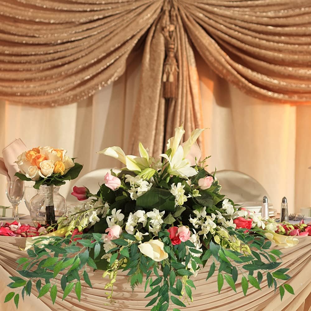 Artificial Italian Ruscus Greenery Stems 27in Faux Green Leaf Garland Branches Hanging Greenery Spray for Wedding Bouquet,Arch,Table Centerpieces and Home Decor