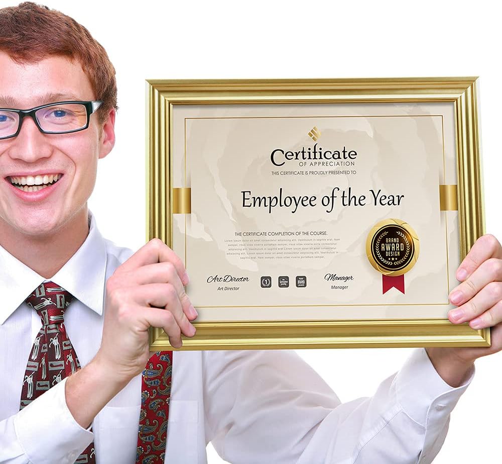 8.5x11 Diploma Document frames,Real Glass Fronts, 4 Pack Gold Certificate Frames for Wall Or Tabletop Display,Diploma Frames For Degree Award