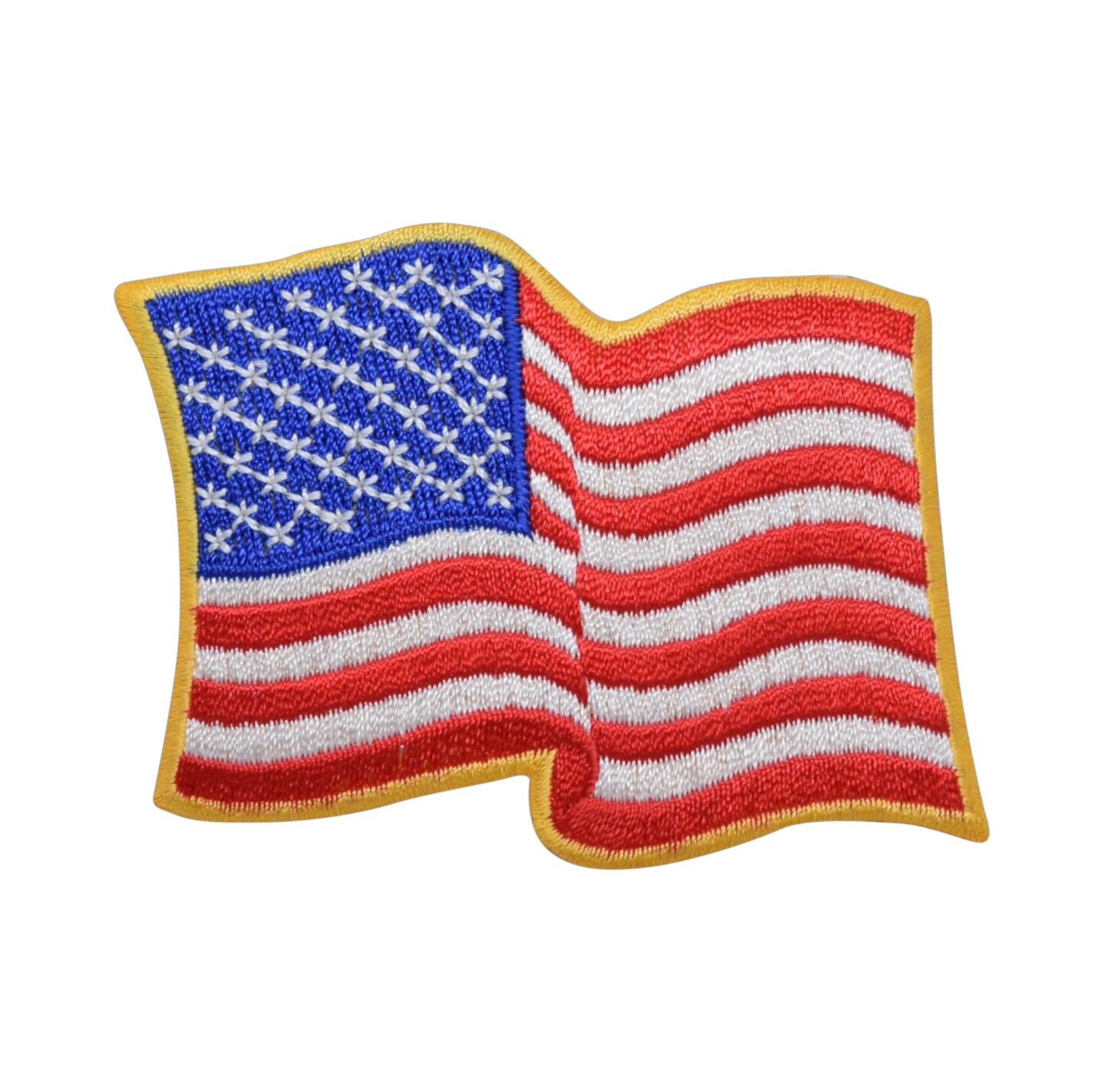 Waving US American Flag, Yellow Border, Patriotic, Embroidered, Iron on Patch