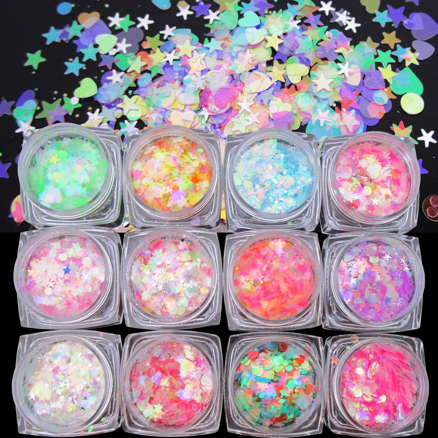 2 Colors Stars Heart Chunky Festival Glitter Sequins Iridescent Glitter Flakes Sparkles Resin Art Crafts Paints Decor